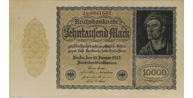 Billet, Allemagne, 10 000 Mark République de Weimar, 19/01/1922, B10228
