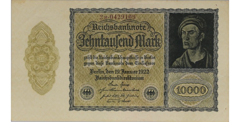Billet, Allemagne, 10 000 Mark République de Weimar, 19/01/1922, B10229