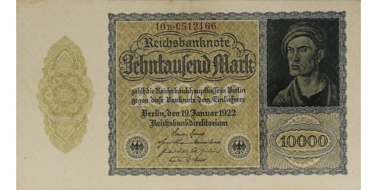 Billet, Allemagne, 10 000 Mark République de Weimar, 19/01/1922, B10230