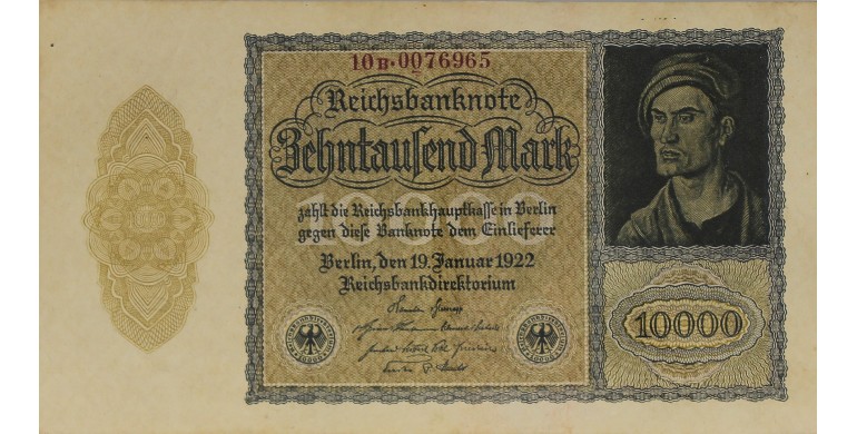Billet, Allemagne, 10 000 Mark République de Weimar, 19/01/1922, B10231