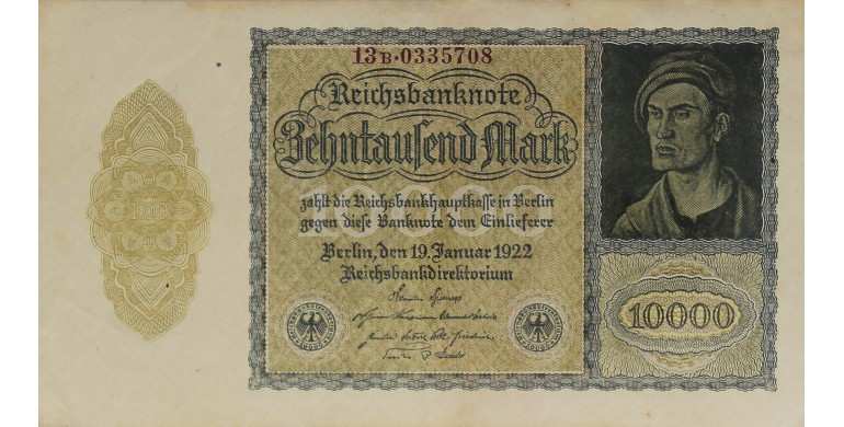 Billet, Allemagne, 10 000 Mark République de Weimar, 19/01/1922, B10233
