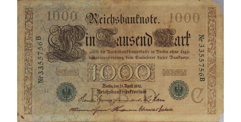 Billet, Allemagne, 1000 Mark Navigation et Agriculture, 21/04/1910, B10240