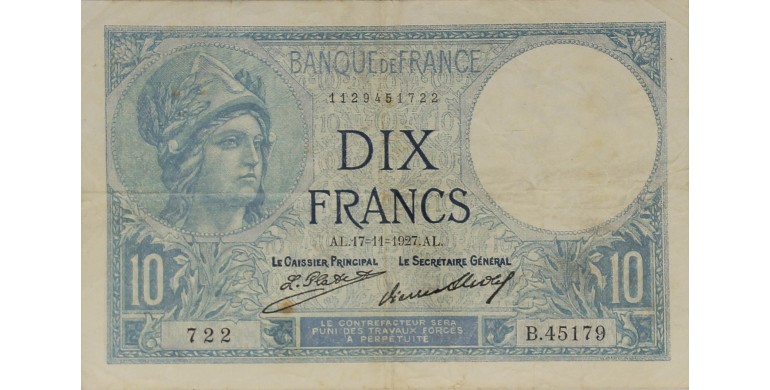 Billet, France , 10 Francs Minerve, 17/11/1927, B10252