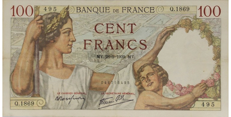 Billet, France , 100 Francs Sully, 28/09/1939, B10256