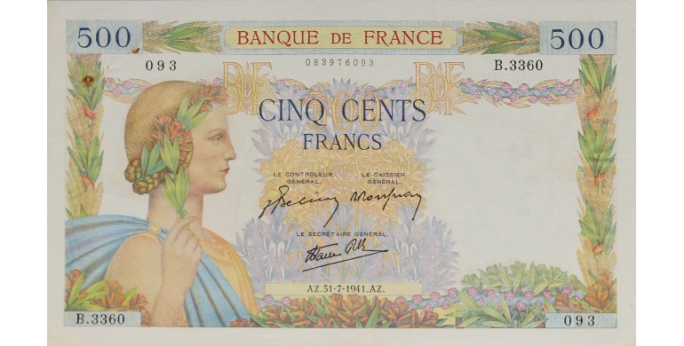 Billet, France , 500 Francs La Paix, 31/07/1941, B10259