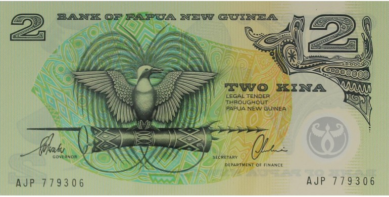 Billet, Papousie-Nouvelle-Guinée, 2 Kina Oiseau du paradis, 1996, B10272