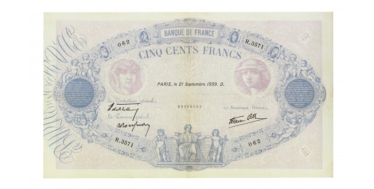 Billet, France , 500 Francs Bleu Et Rose, 21/10/1939, B10278