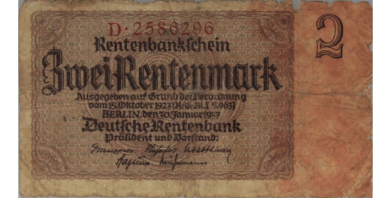 Billet, Allemagne, 2 Rentenmark , 30/01/1937, B10306