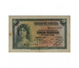 Billet, Espagne, 5 Pesetas Silver Certificates, 1935, B10350