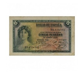 Billet, Espagne, 5 Pesetas Silver Certificates, 1935, B10351