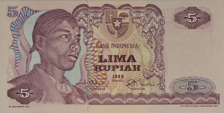 Billet, Indonésie, 5 Rupiah Général Sudirman, 1968, B10368
