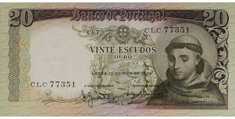 Billet, Portugal, 20 Escudos Santo Antonio, 26/05/1964, B10404