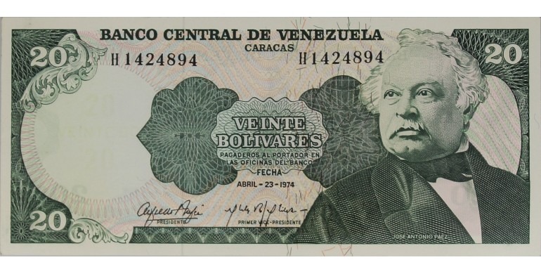 Billet, Venezuela , 20 Bolivares José Antonio Paez, 23/04/1974, B10439