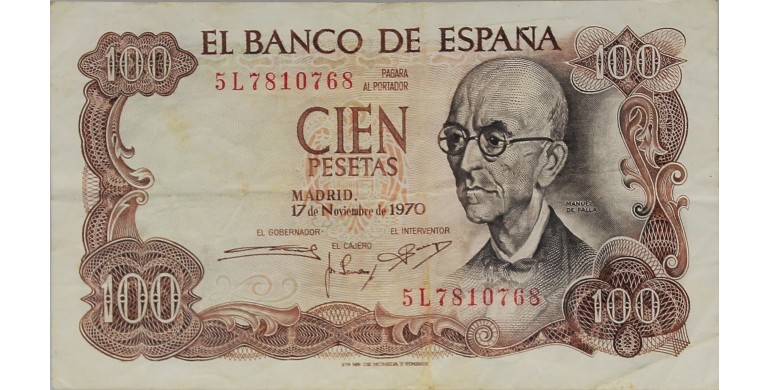 Billet, Espagne, 100 Pesetas Manuel de Falla, 17/11/1970, B10441