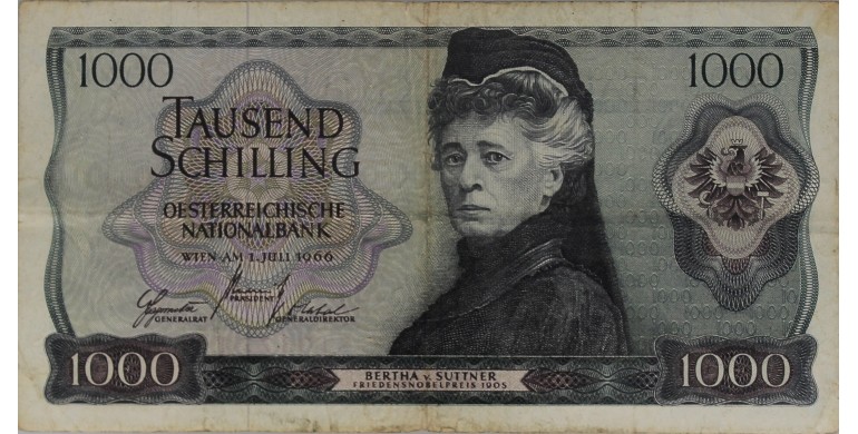 Billet, Autriche, 1000 Shilling Bertha Von Suttner, 01/07/1966, B10459