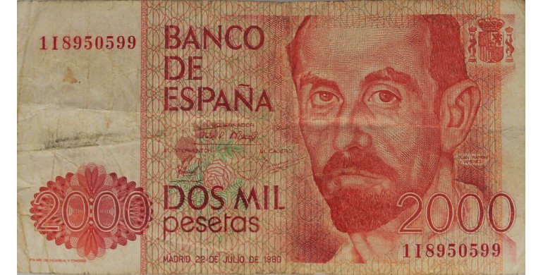 Billet, Espagne, 2000 Pesetas Juan Ramon Jimenez, 22/07/1980 (1983), B10461