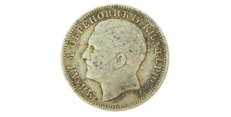 Monnaie, Serbie, 1 dinar, Milan Obrenovich IV, Argent, 1879, Paris, P10918