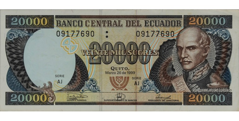 Billet, Equateur, 20000 Sucres Dr. Gabriel Garcia Moreno, 26/03/1999, B10540