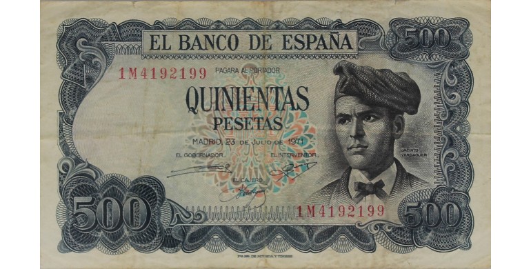 Billet, Espagne, 500 Pesetas Jacinto Verdaguer, 23/07/1971, B10541