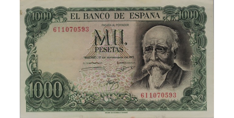 Billet, Espagne, 1000 Pesetas José Echegaray, 17/09/1971, B10542