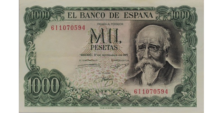 Billet, Espagne, 1000 Pesetas José Echegaray, 17/09/1971, B10543