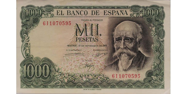Billet, Espagne, 1000 Pesetas José Echegaray, 17/09/1971, B10544