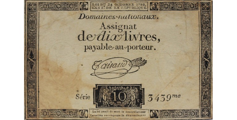 Billet, France , Assignat De 10 Livres Domaines Nationaux, 24/10/1792, B10546