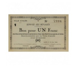 Billet, France , Bon Pour 1 Franc Service des Réfugies, 16/15/1940, B10547