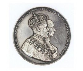 Médaille de sacre à l'éffigie de Charles XV  de suède et de Louise des Pays-bas,1860,Cuivre argenté, M10066