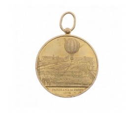 Médaille de souvenir d'ascension en ballon captif à vapeur au-dessus de Paris,1878,Bronze doré, M10076