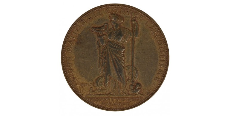 Médaille de récompense  de la Ligue Nationale contre l'alcoolisme créée en 1905,S.d (1905),Bronze, M10138