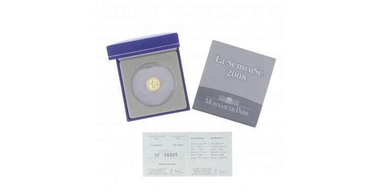Monnaie, France, 1/25 Once 5 Euros BE Cinquantenaire de la Ve République, Monnaie de Paris, Or, 2008, Pessac, P13161