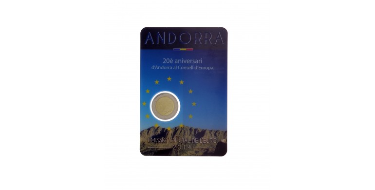 Andorre, Blister BU 2014, 1 PIECE, 2 Euros 20ème anniversaire de l'adhésion de l'Andorre au conseil de l'Europe 2014, C10196