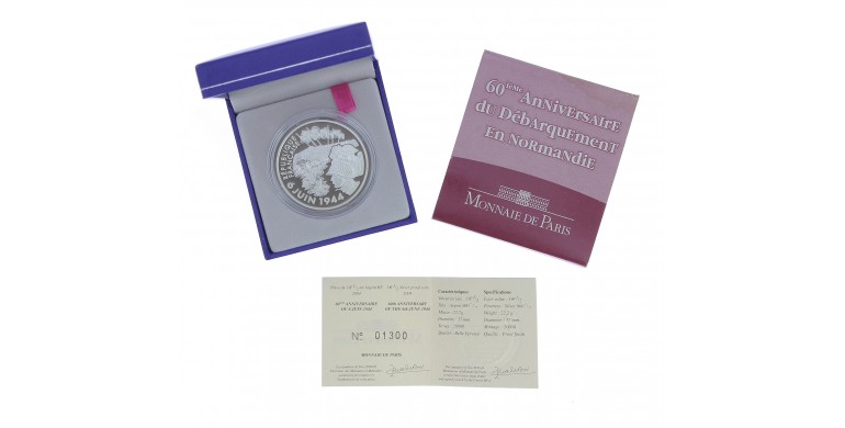 Monnaie,France,1 1/2 EURO BE 60ème anniversaire du débarquement des alliés en Normandie,Monnaie de Paris,Argent,Pessac,P13569