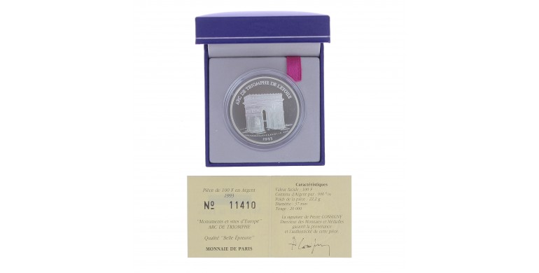 Monnaie,France,100 FRANCS BE Arc de Triomphe,Monnaie de Paris,Argent,1993,Pessac,P13596