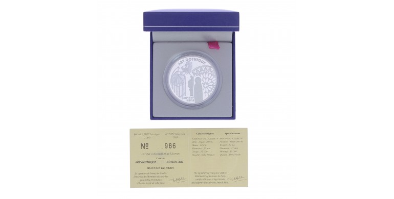 Monnaie,France, 6,55957 francs BE - Art Gothique,Monnaie de Paris,Argent,1999,Pessac,P13612