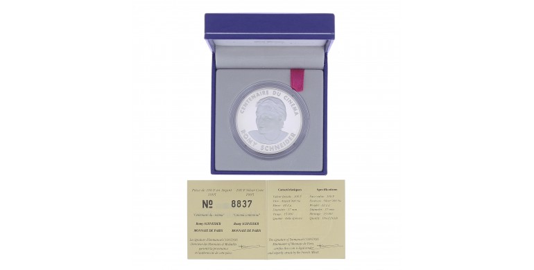 Monnaie,Francen,100 FRANCS BE- Romy Schneider,Monnaie de Paris,Argent,1995,Pessac,P13631