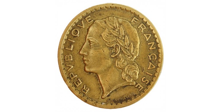 Monnaie, France , 5 francs Lavrillier, Gouvernement Provisoire, Bronze-aluminium, 1945, Castelsarrasin ( C ), P11180