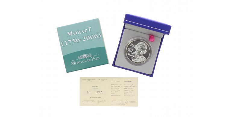 Monnaie de Paris, 1/4 € BE 250ème anniversaire de Wolfgang Amadeus Mozart, Argent, 2006, Pessac, P14610