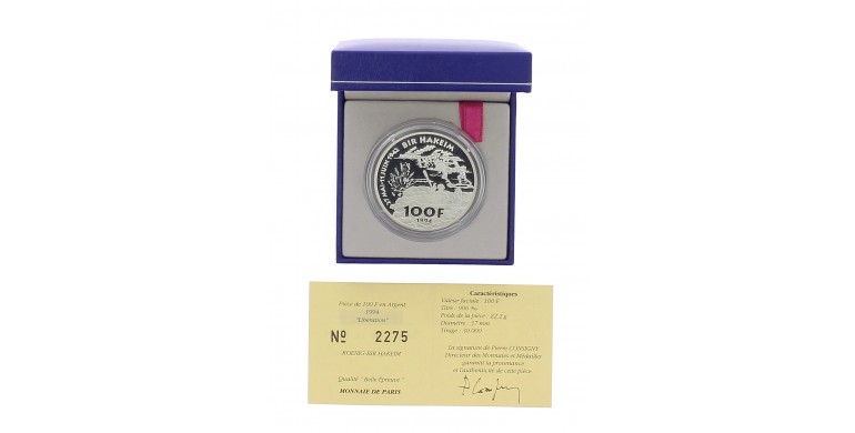 Monnaie de Paris, 100 Francs BE de Lattre de Tassigny - Provence, Argent, 1994, Pessac, P14673