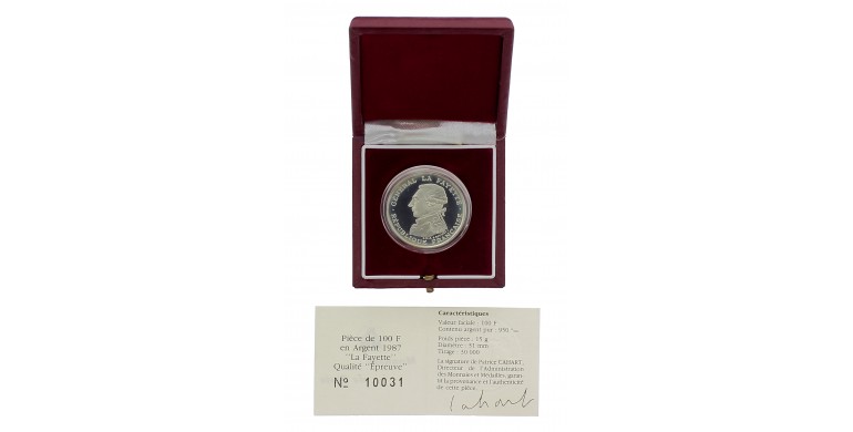 Monnaie de Paris, 100 Francs BE La Fayette, Argent, 1987, Pessac, P14678