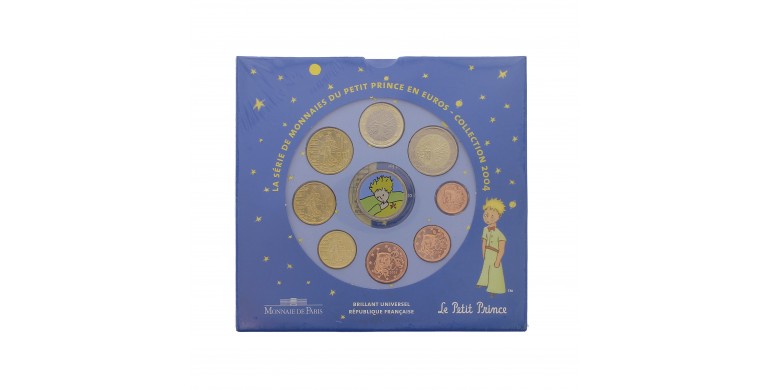France, Coffret BU série Le Petit Prince - série d'usage courant avec médaille coloriée, 2004, 9 pièces, C10412